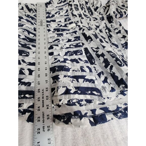 Yushi Womens Navy & White Abstract Floral Print Button-Up Tunic Shirt Small - Picture 7 of 8